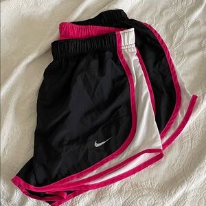 Nike Pro Tempo Running Shorts: Black and White with Pink Accents